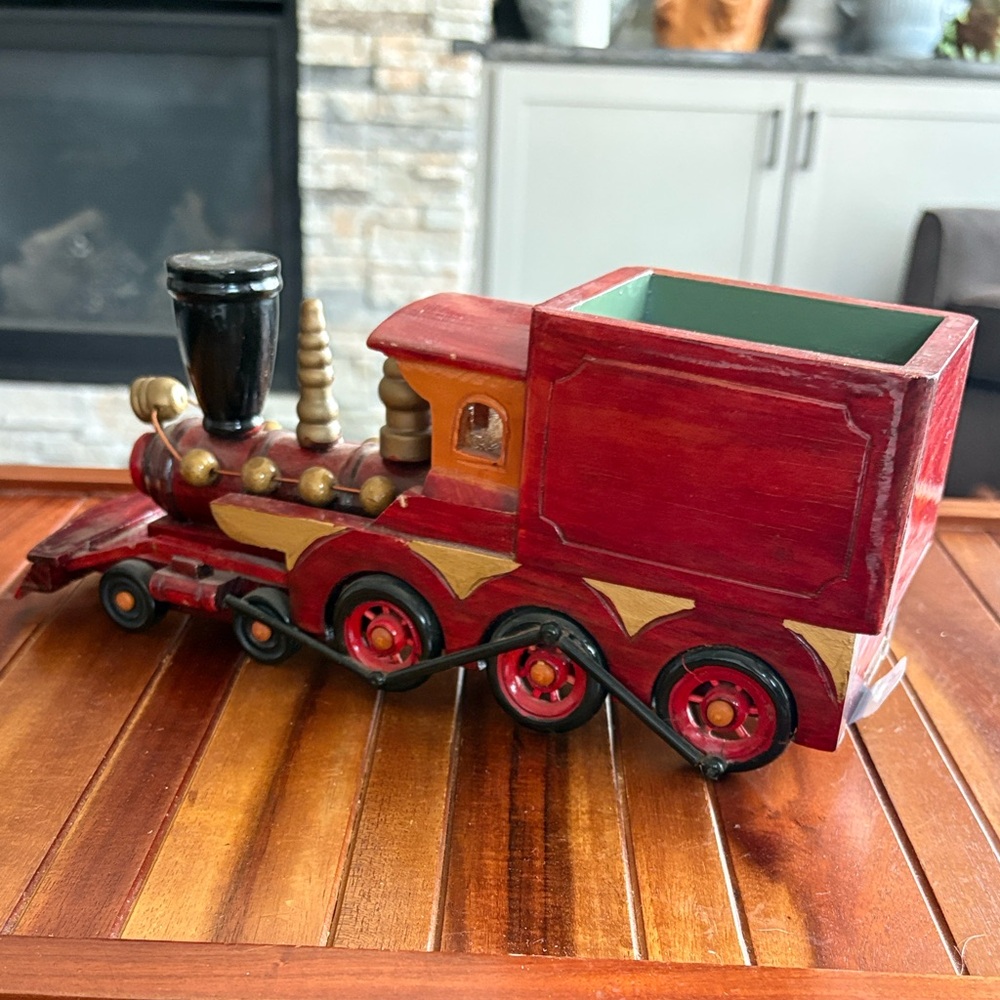 Vintage PBC International Wood Toy Train Planter Candy Holder Container